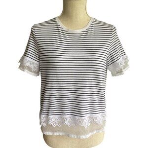 Topshop Lace Short Sleeve Striped T Shirt Sz 6​​​​